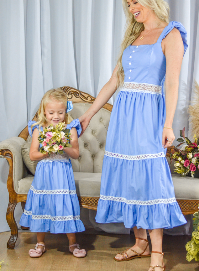 Vestido renda mae e fashion filha