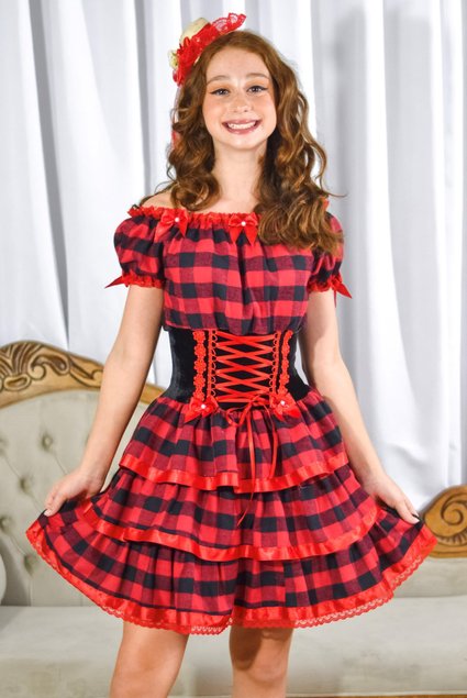 Vestido De Festa Junina Infantil Xadrez Vermelho Roupa Caipira