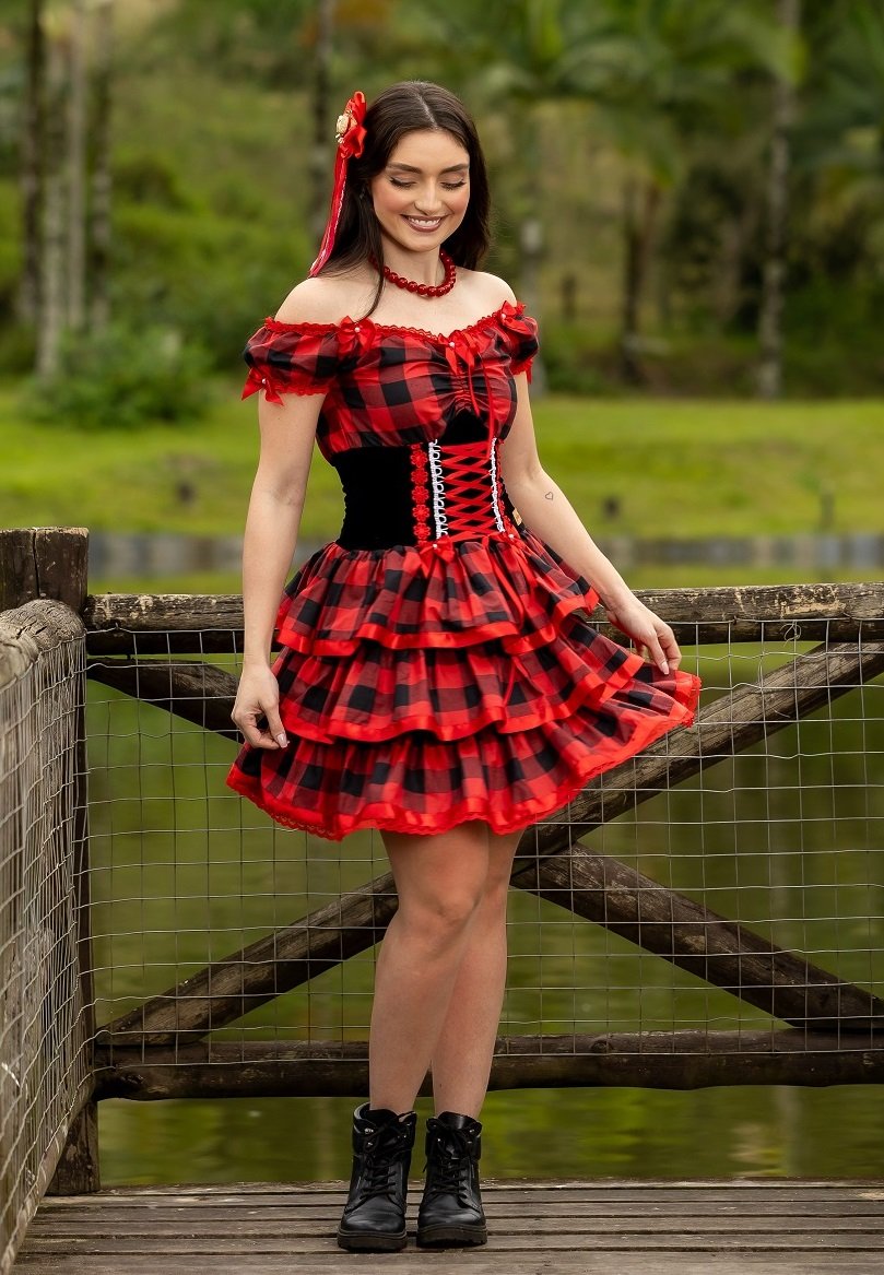 Vestido Junino Xadrez Vermelho Soraia