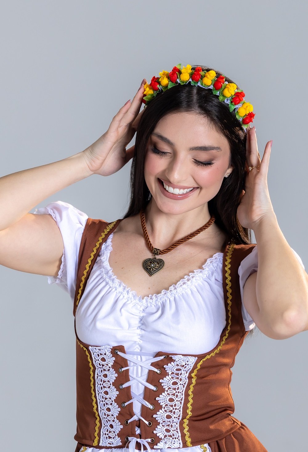 Tiara de Flores Duplas - Amarela e Vermelha
